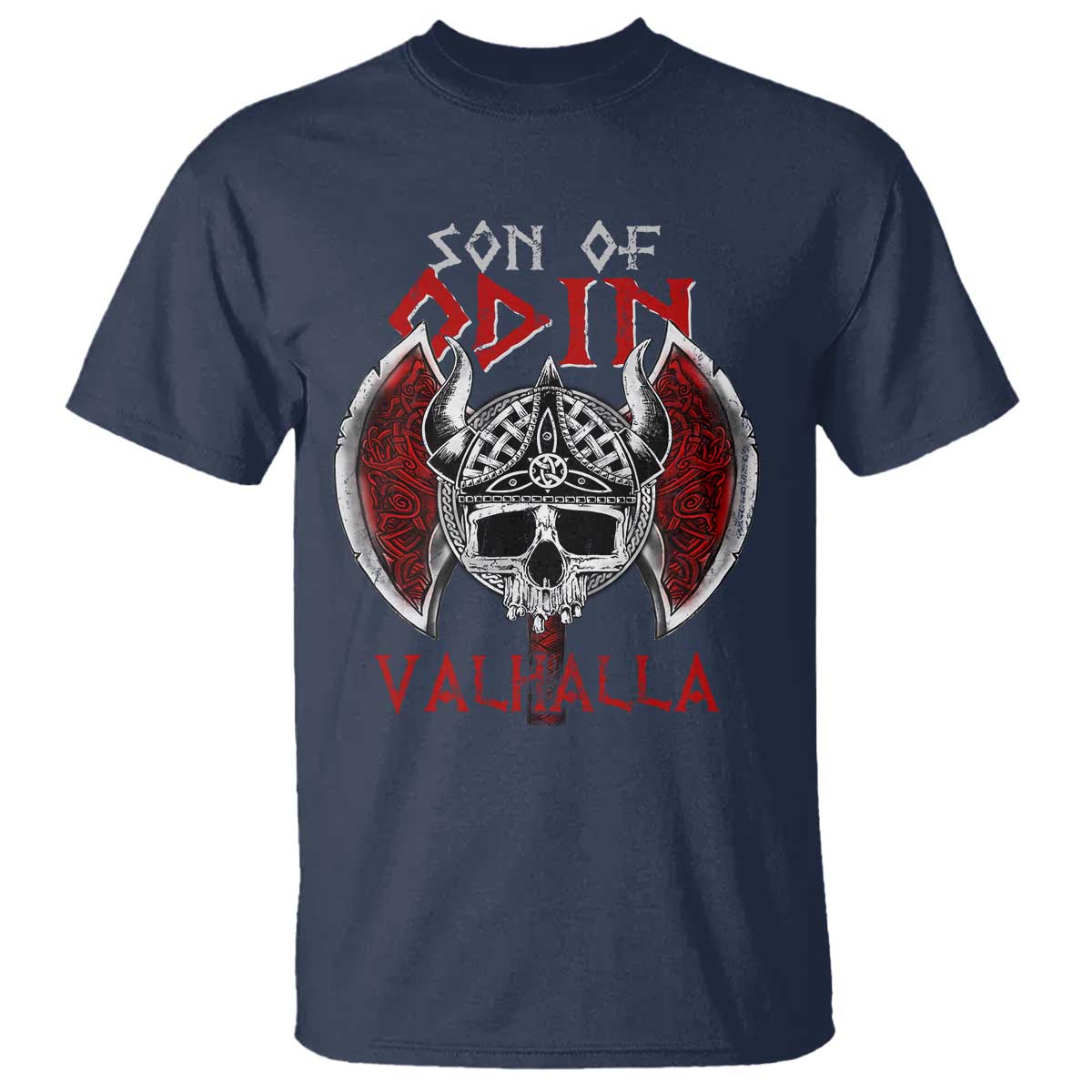 Viking T Shirt Son Of Odin VALHALLA Norse Mythology TS09 Navy Print Your Wear