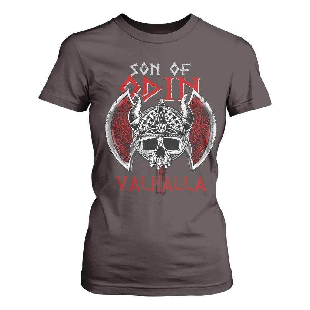 Viking T Shirt For Women Son Of Odin VALHALLA Norse Mythology TS09 Dark Chocolate Print Your Wear
