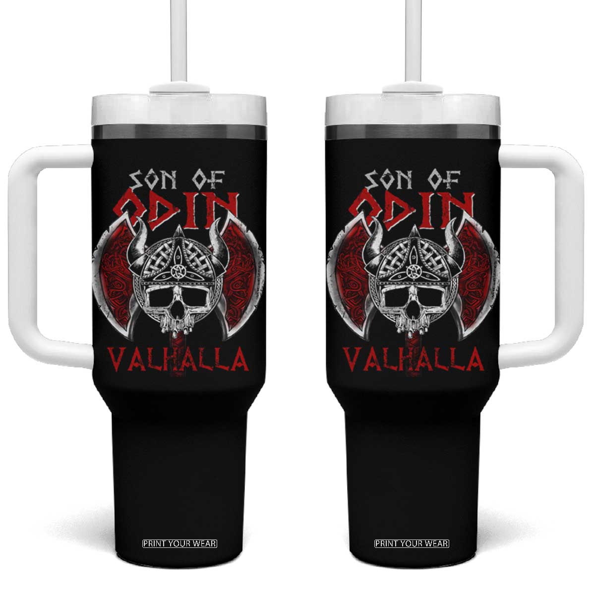 Viking Tumbler With Handle Son Of Odin VALHALLA Norse Mythology TS09 One Size: 40 oz Black Print Your Wear
