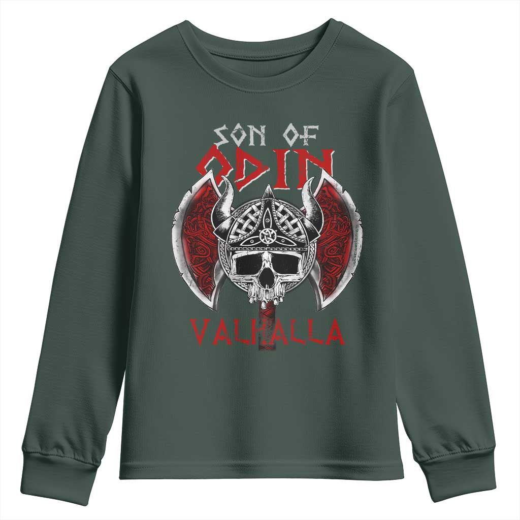 Viking Youth Sweatshirt Son Of Odin VALHALLA Norse Mythology TS09 Dark Forest Green Print Your Wear