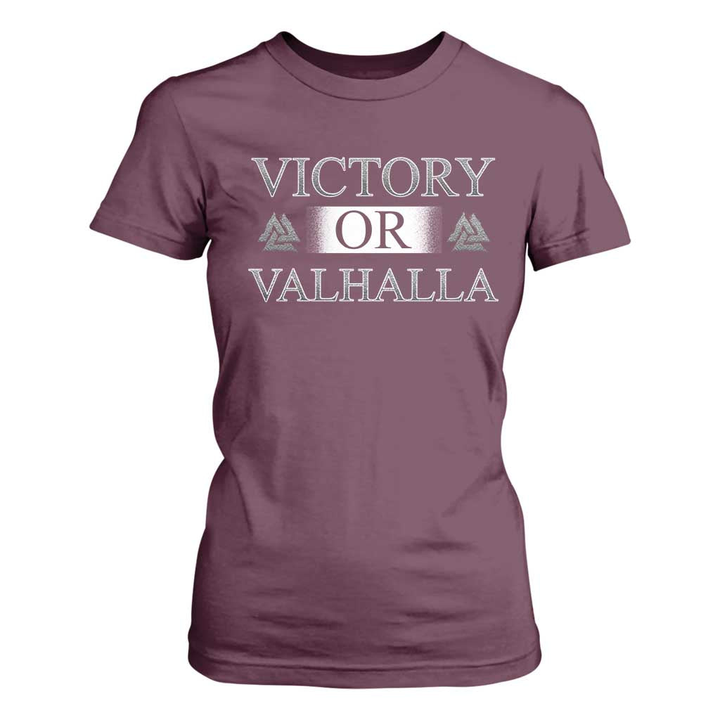 Viking T Shirt For Women Victory Or Valhalla Norse Mythology TS09 Maroon Print Your Wear