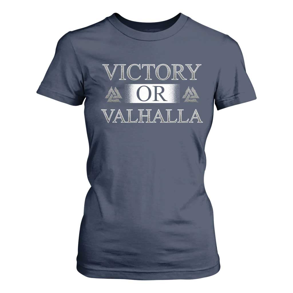 Viking T Shirt For Women Victory Or Valhalla Norse Mythology TS09 Navy Print Your Wear