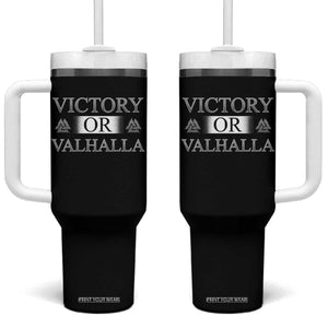 Viking Tumbler With Handle Victory Or Valhalla Norse Mythology TS09 One Size: 40 oz Black Print Your Wear