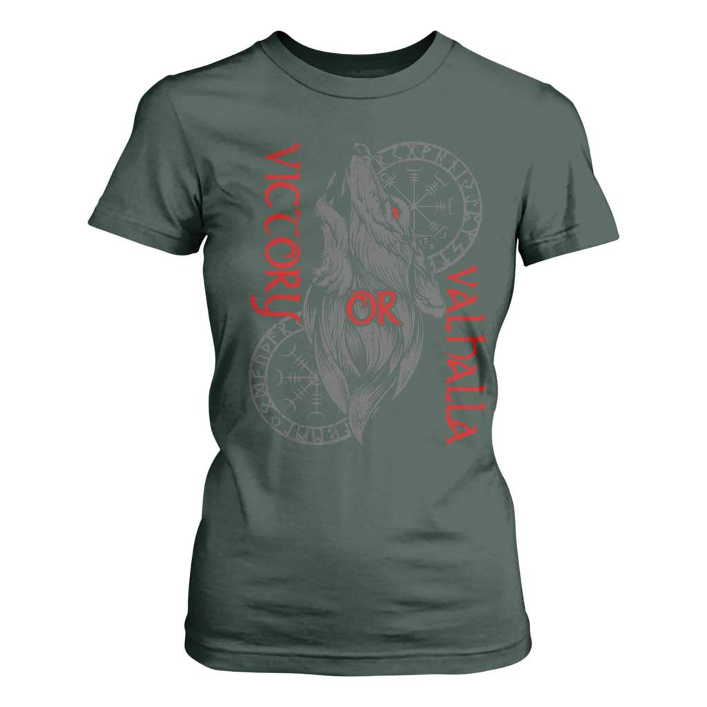 Viking Victory Or Valhalla T Shirt For Women Norse Mythology TS09 Dark Forest Green Print Your Wear