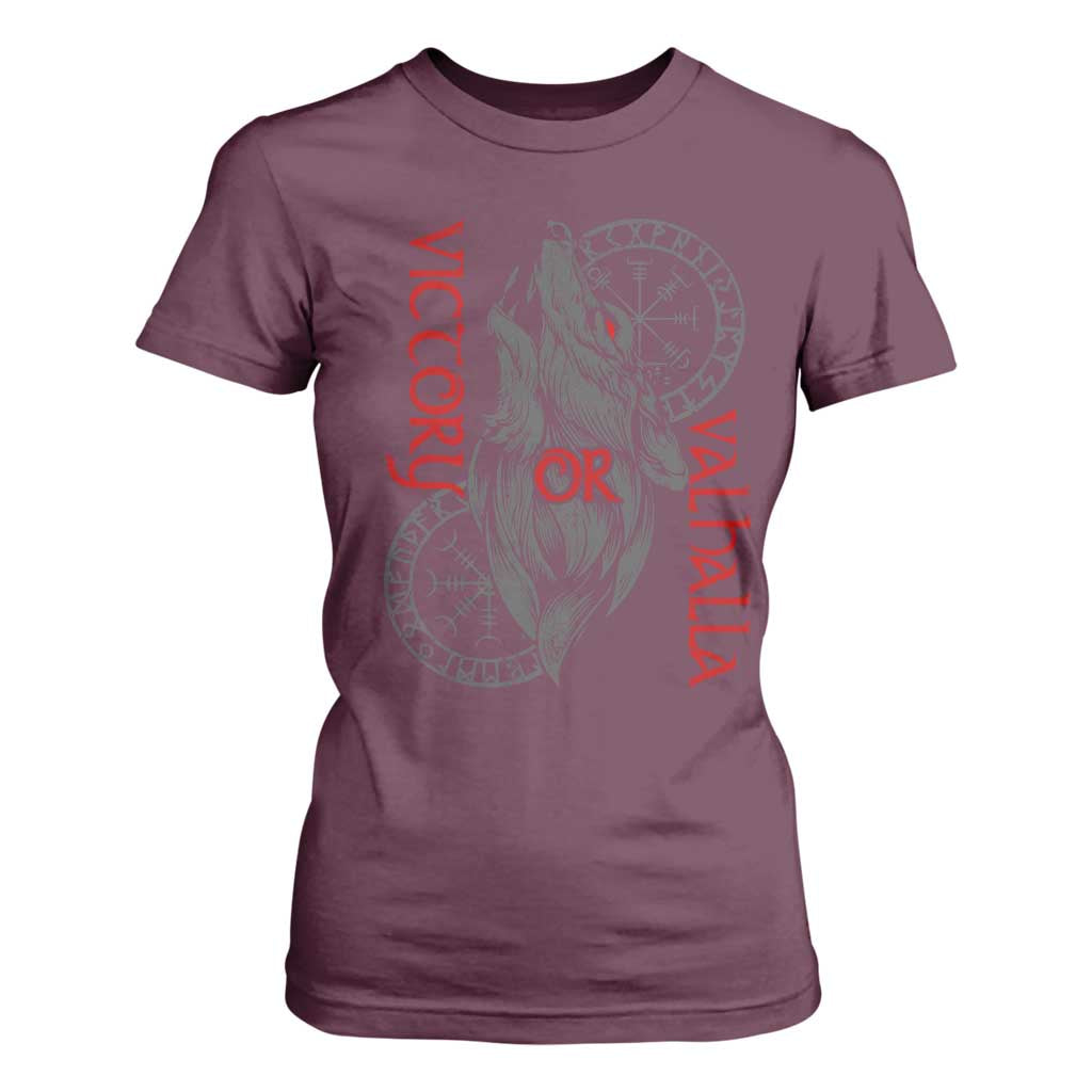 Viking Victory Or Valhalla T Shirt For Women Norse Mythology TS09 Maroon Print Your Wear