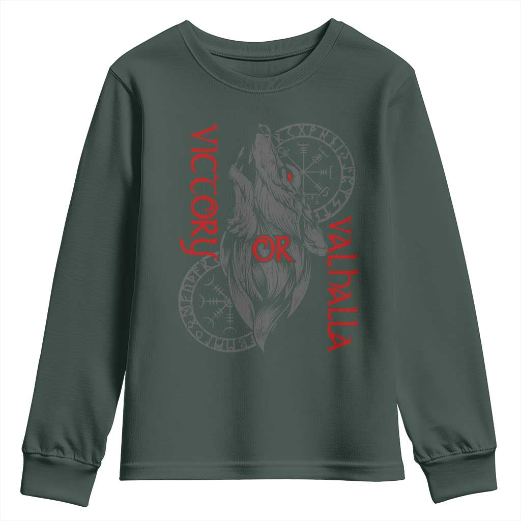Viking Victory Or Valhalla Youth Sweatshirt Norse Mythology TS09 Dark Forest Green Print Your Wear