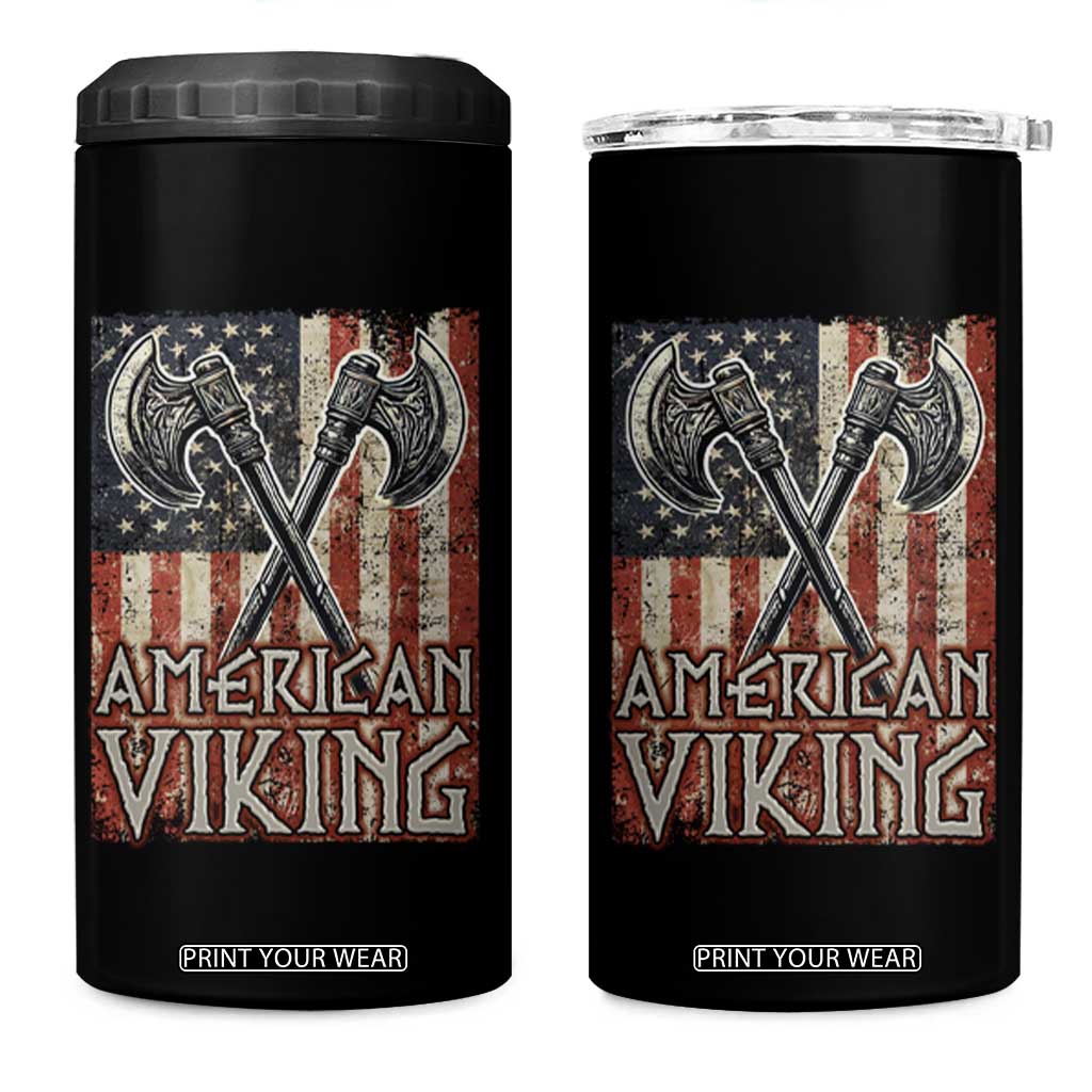 American Viking 4 in 1 Can Cooler Tumbler American Flag Axe Norse Mythology TS09 One Size: 16 oz Black Print Your Wear