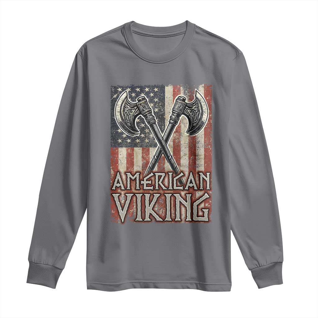 American Viking Long Sleeve Shirt American Flag Axe Norse Mythology TS09 Charcoal Print Your Wear