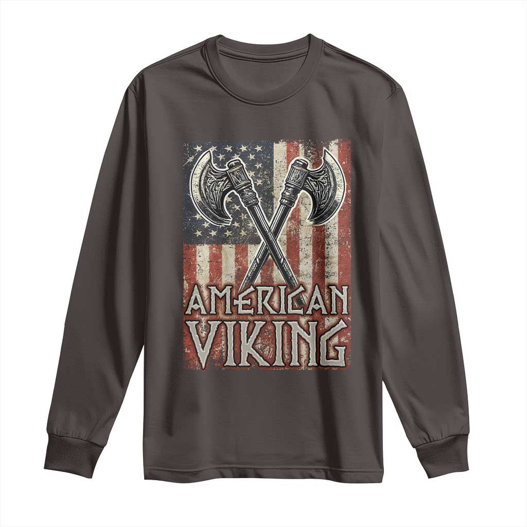 American Viking Long Sleeve Shirt American Flag Axe Norse Mythology TS09 Dark Chocolate Print Your Wear