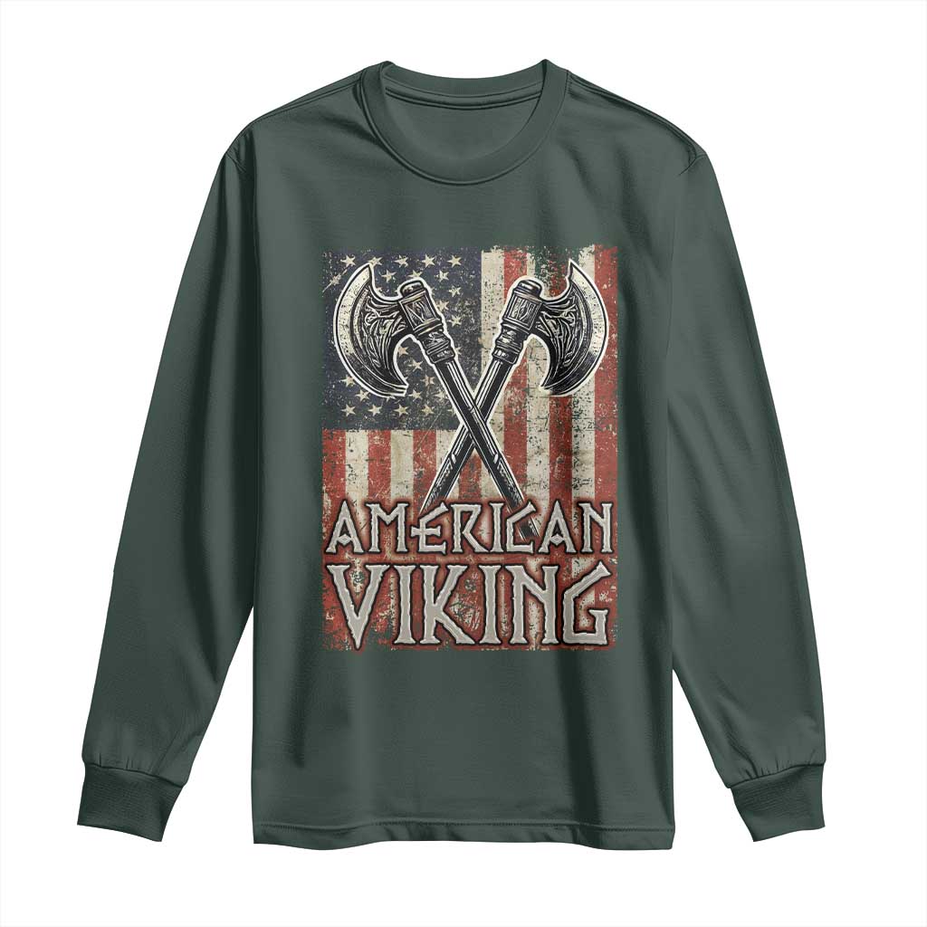 American Viking Long Sleeve Shirt American Flag Axe Norse Mythology TS09 Dark Forest Green Print Your Wear