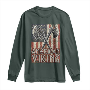 American Viking Long Sleeve Shirt American Flag Axe Norse Mythology TS09 Dark Forest Green Print Your Wear