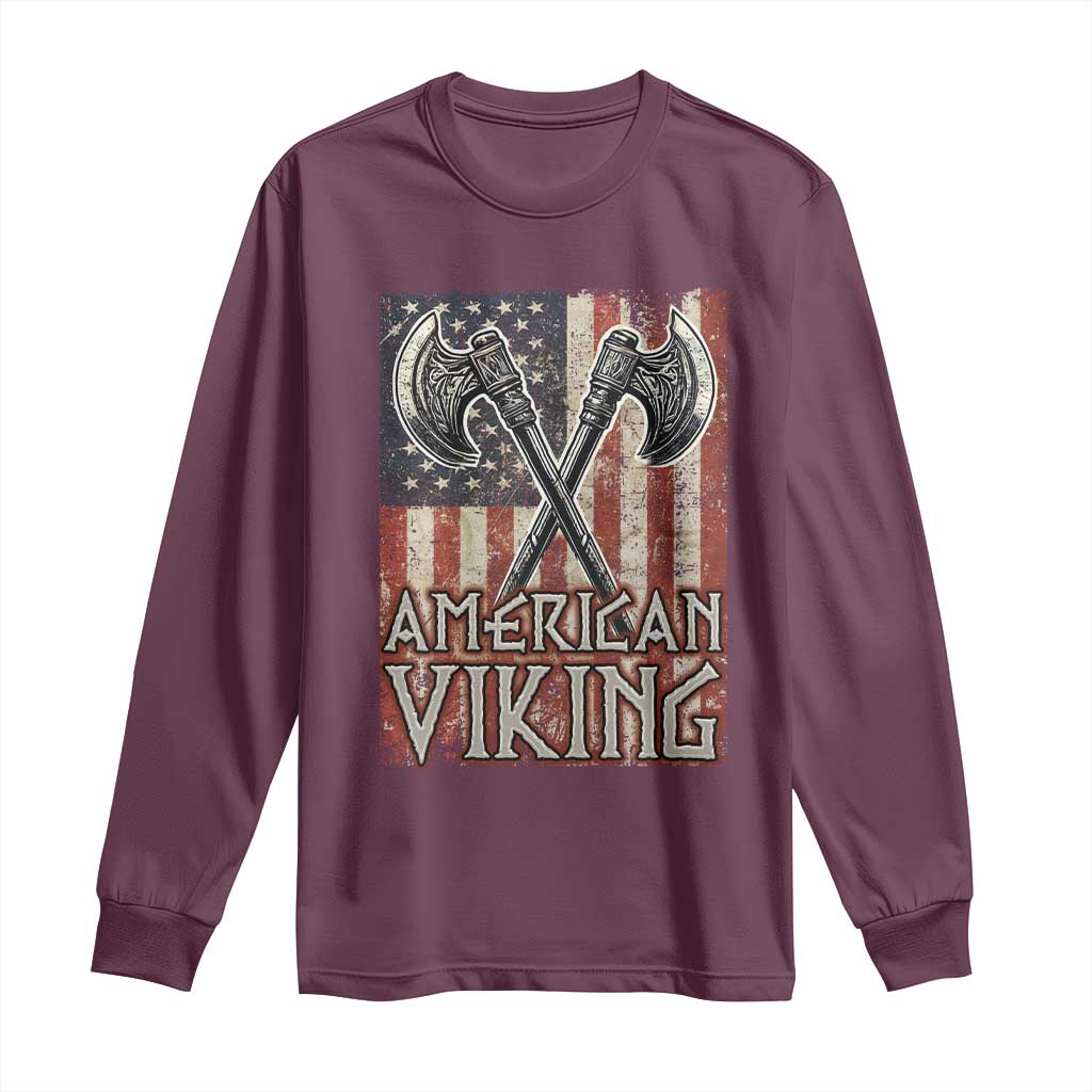 American Viking Long Sleeve Shirt American Flag Axe Norse Mythology TS09 Maroon Print Your Wear