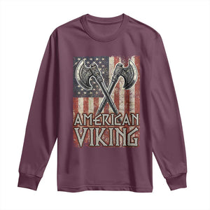 American Viking Long Sleeve Shirt American Flag Axe Norse Mythology TS09 Maroon Print Your Wear