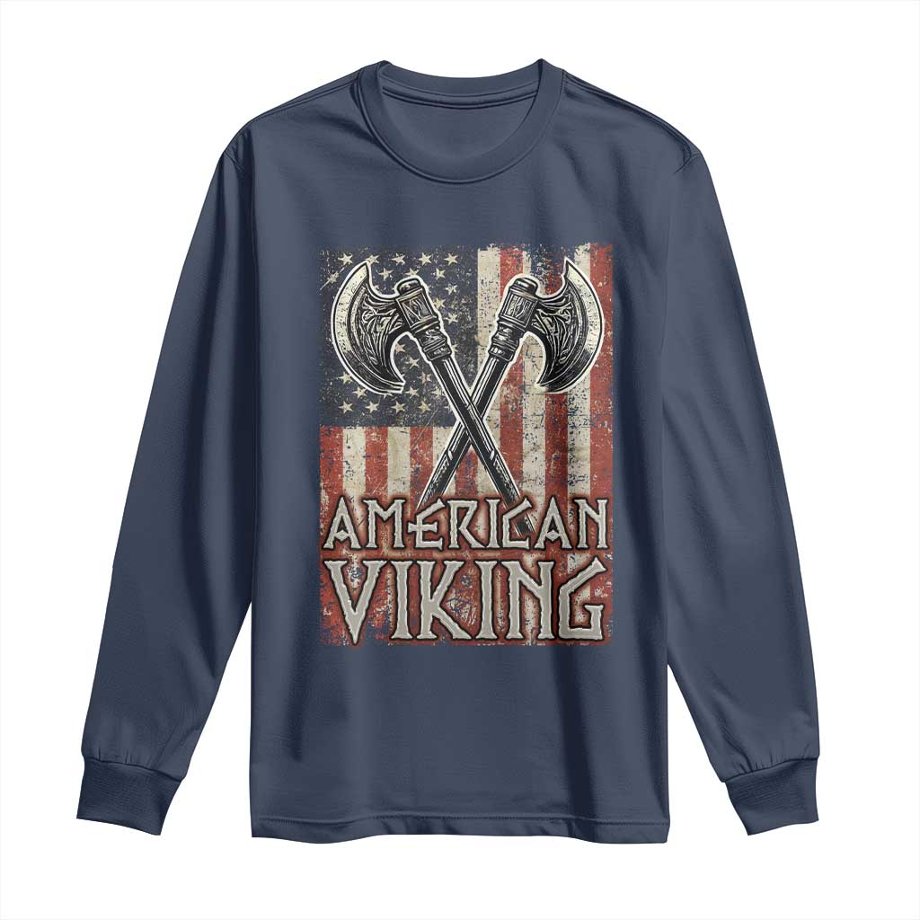 American Viking Long Sleeve Shirt American Flag Axe Norse Mythology TS09 Navy Print Your Wear