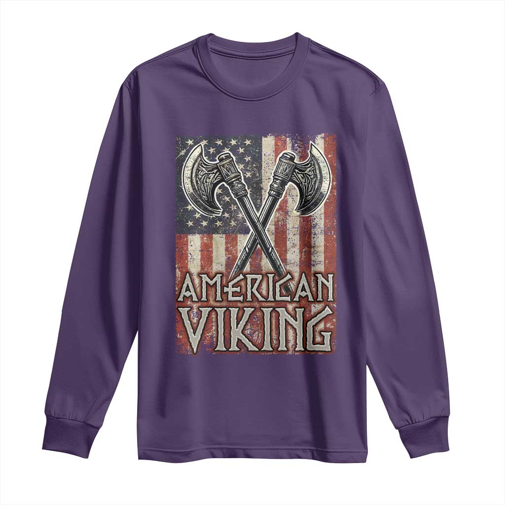 American Viking Long Sleeve Shirt American Flag Axe Norse Mythology TS09 Purple Print Your Wear