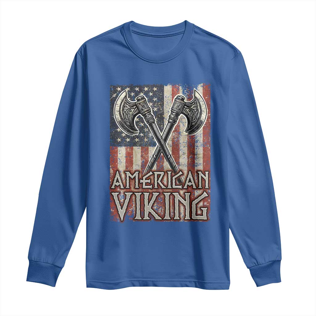 American Viking Long Sleeve Shirt American Flag Axe Norse Mythology TS09 Royal Blue Print Your Wear