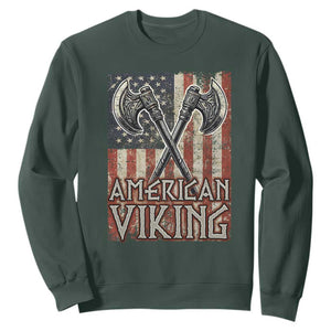 American Viking Sweatshirt American Flag Axe Norse Mythology TS09 Dark Forest Green Print Your Wear
