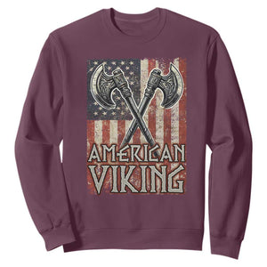 American Viking Sweatshirt American Flag Axe Norse Mythology TS09 Maroon Print Your Wear