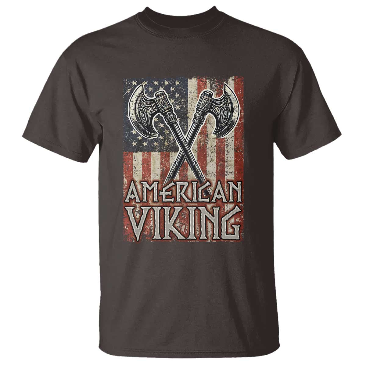 American Viking T Shirt American Flag Axe Norse Mythology TS09 Dark Chocolate Print Your Wear