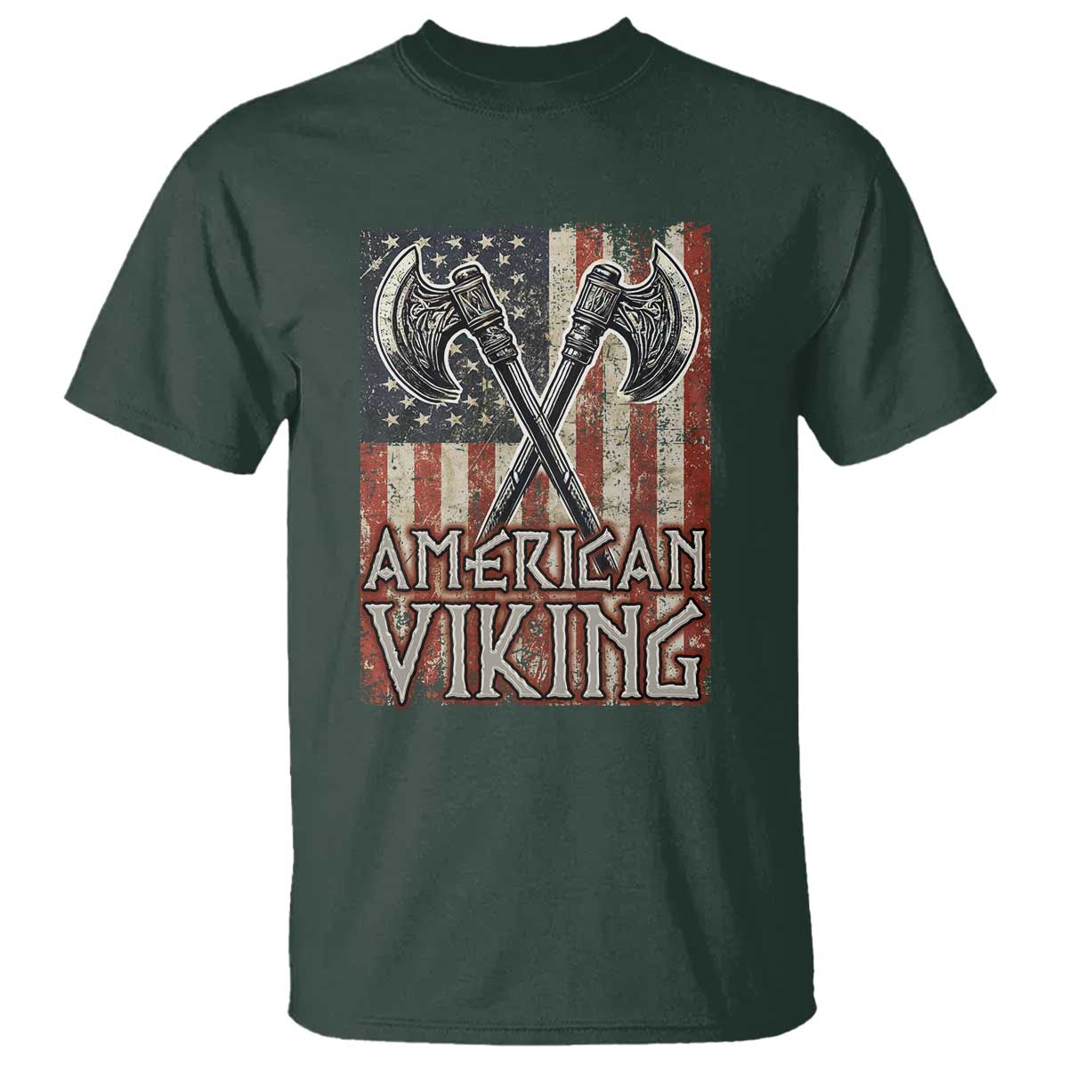 American Viking T Shirt American Flag Axe Norse Mythology TS09 Dark Forest Green Print Your Wear