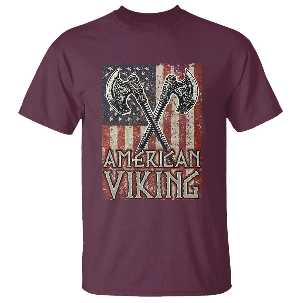 American Viking T Shirt American Flag Axe Norse Mythology TS09 Maroon Print Your Wear