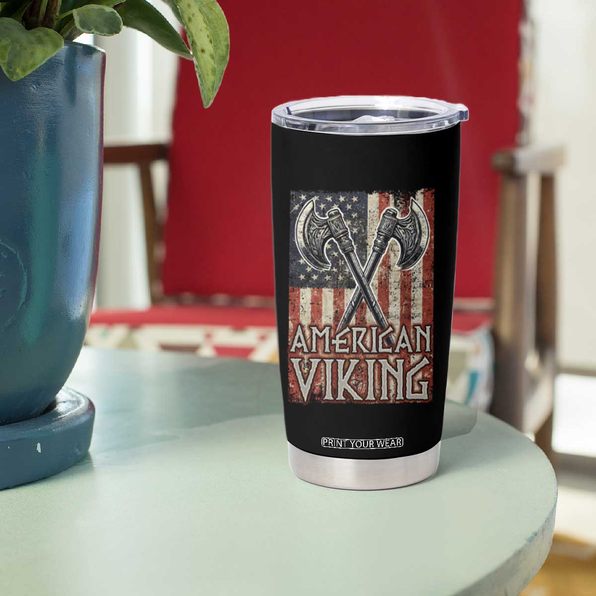 American Viking Tumbler Cup American Flag Axe Norse Mythology TS09 Print Your Wear