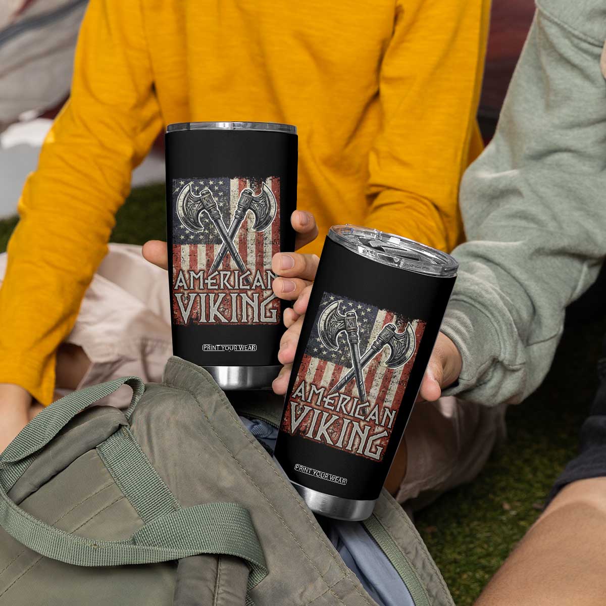 American Viking Tumbler Cup American Flag Axe Norse Mythology TS09 Print Your Wear