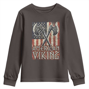American Viking Youth Sweatshirt American Flag Axe Norse Mythology TS09 Dark Chocolate Print Your Wear