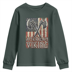 American Viking Youth Sweatshirt American Flag Axe Norse Mythology TS09 Dark Forest Green Print Your Wear