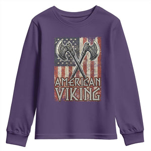 American Viking Youth Sweatshirt American Flag Axe Norse Mythology TS09 Purple Print Your Wear