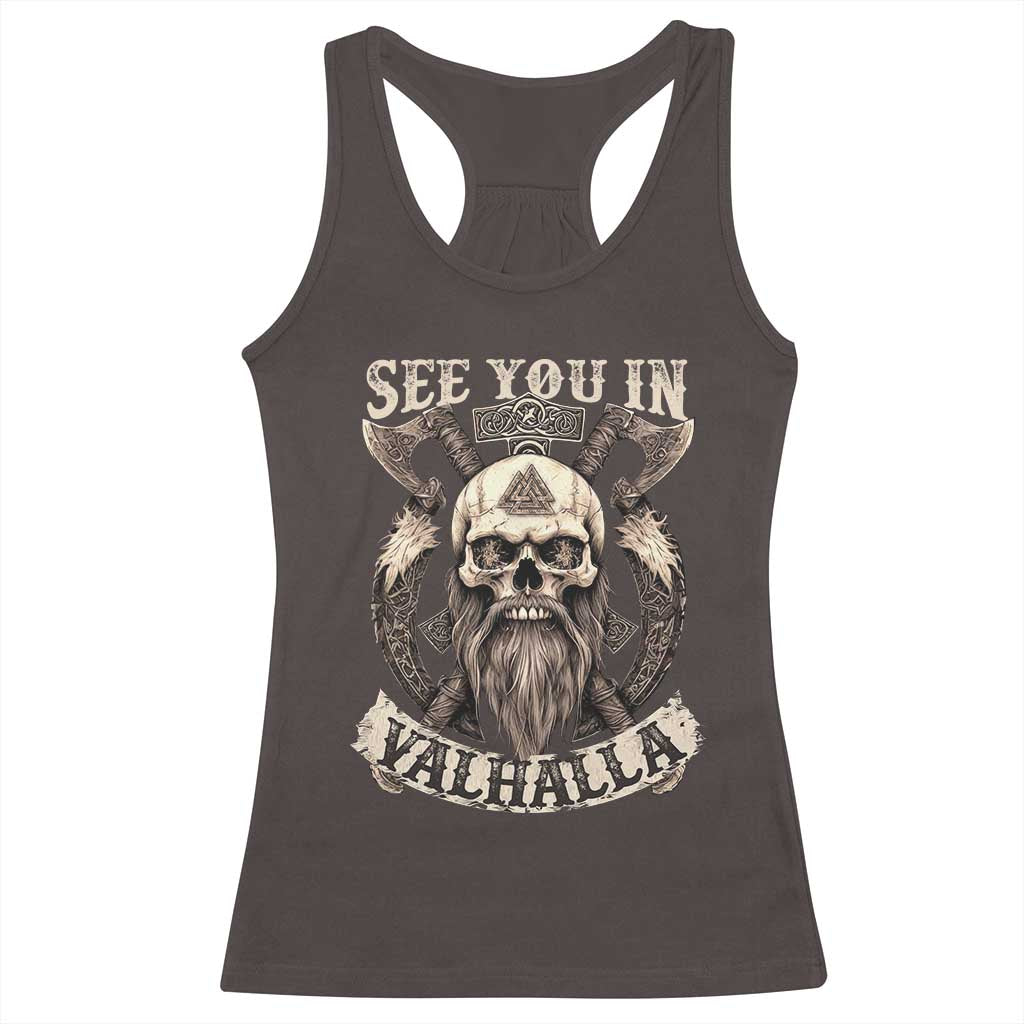 Viking Racerback Tank Top See You In Valhalla TS09 Dark Chocolate Print Your Wear