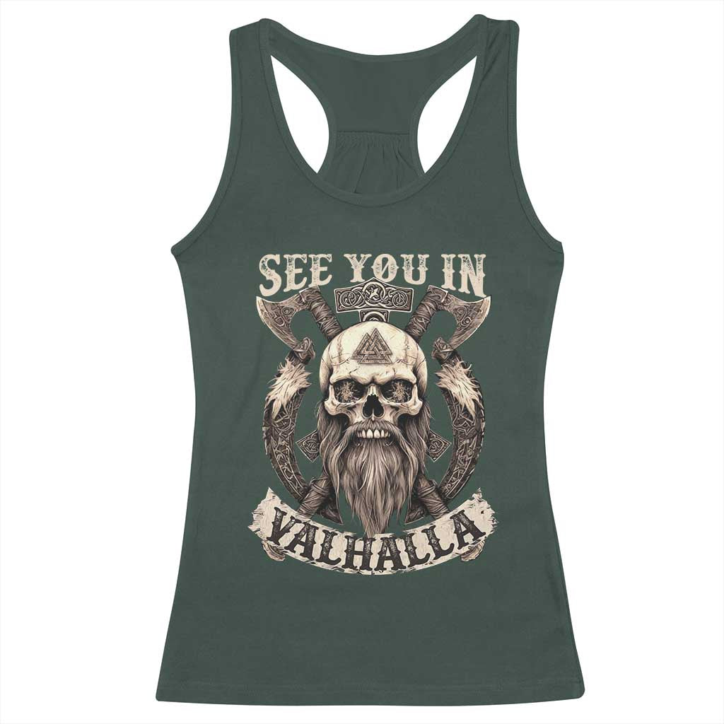 Viking Racerback Tank Top See You In Valhalla TS09 Dark Forest Green Print Your Wear