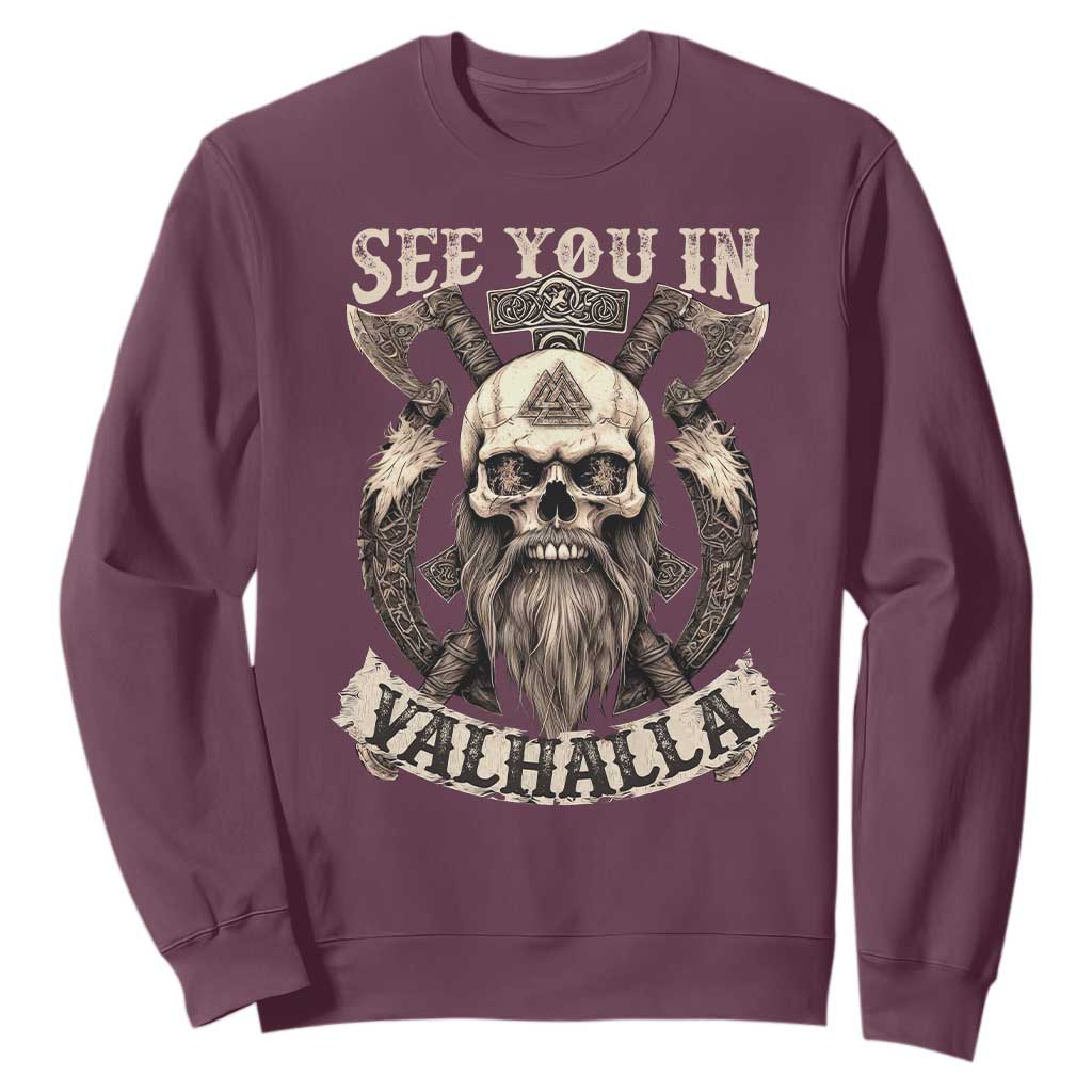 Viking Sweatshirt See You In Valhalla TS09 Maroon Print Your Wear