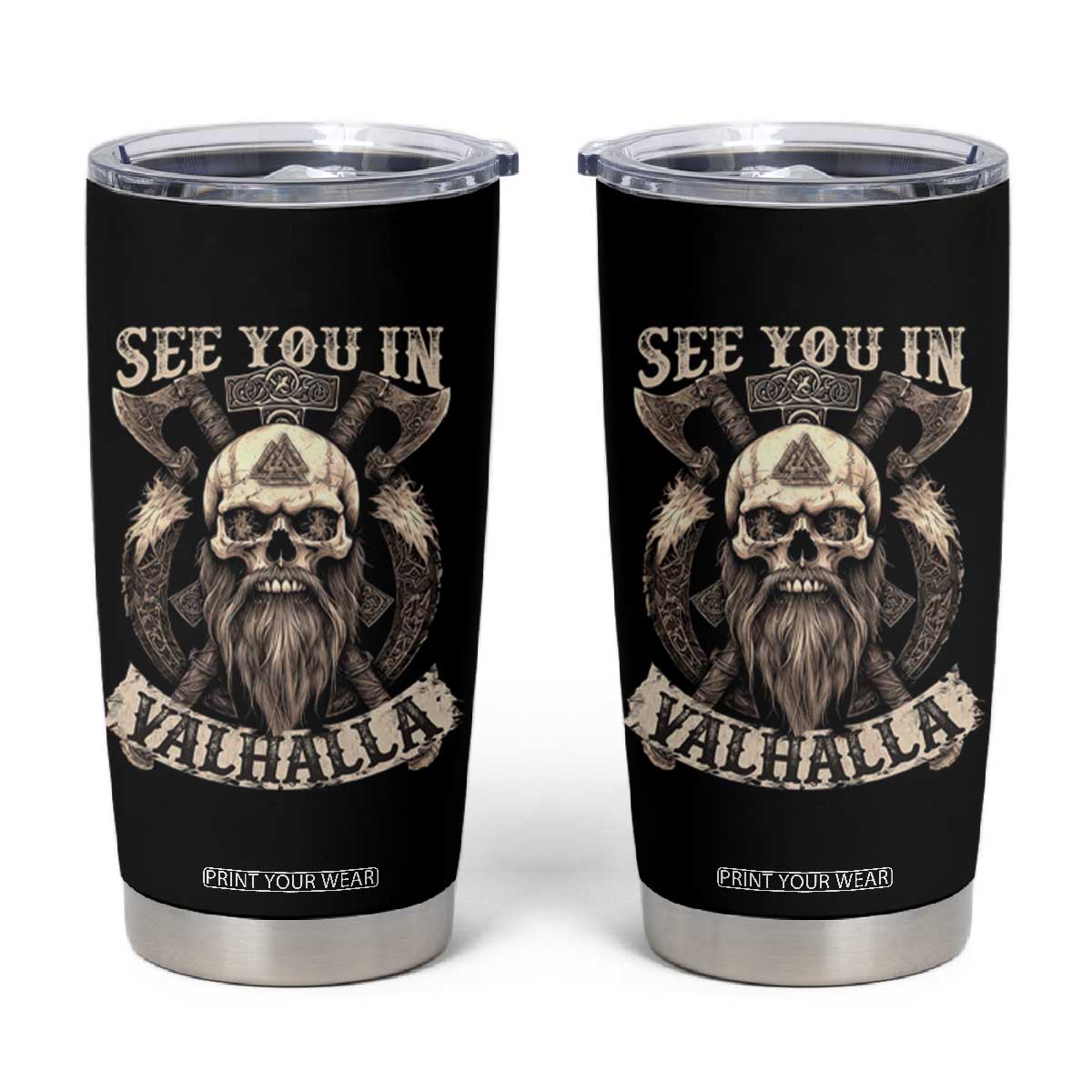 Viking Tumbler Cup See You In Valhalla TS09 Black Print Your Wear