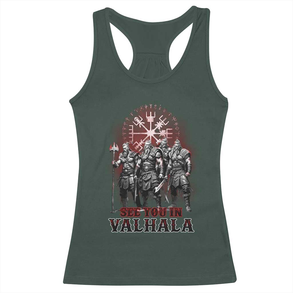 Viking Warrior Racerback Tank Top See You In Valhalla TS09 Dark Forest Green Print Your Wear
