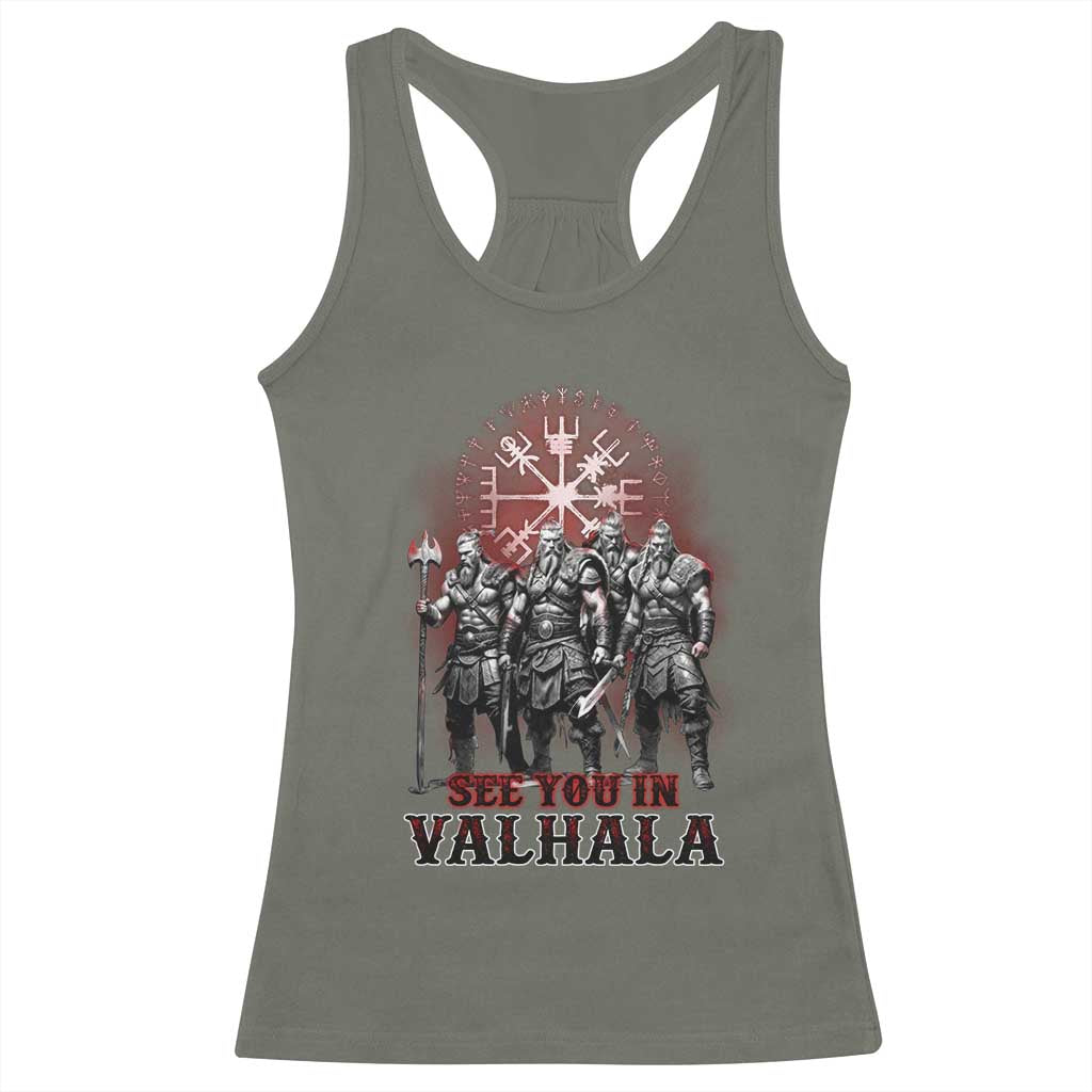 Viking Warrior Racerback Tank Top See You In Valhalla TS09 Military Green Print Your Wear