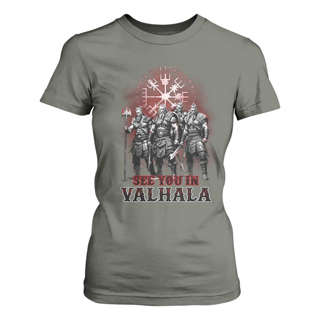 Viking Warrior T Shirt For Women See You In Valhalla TS09 Military Green Print Your Wear