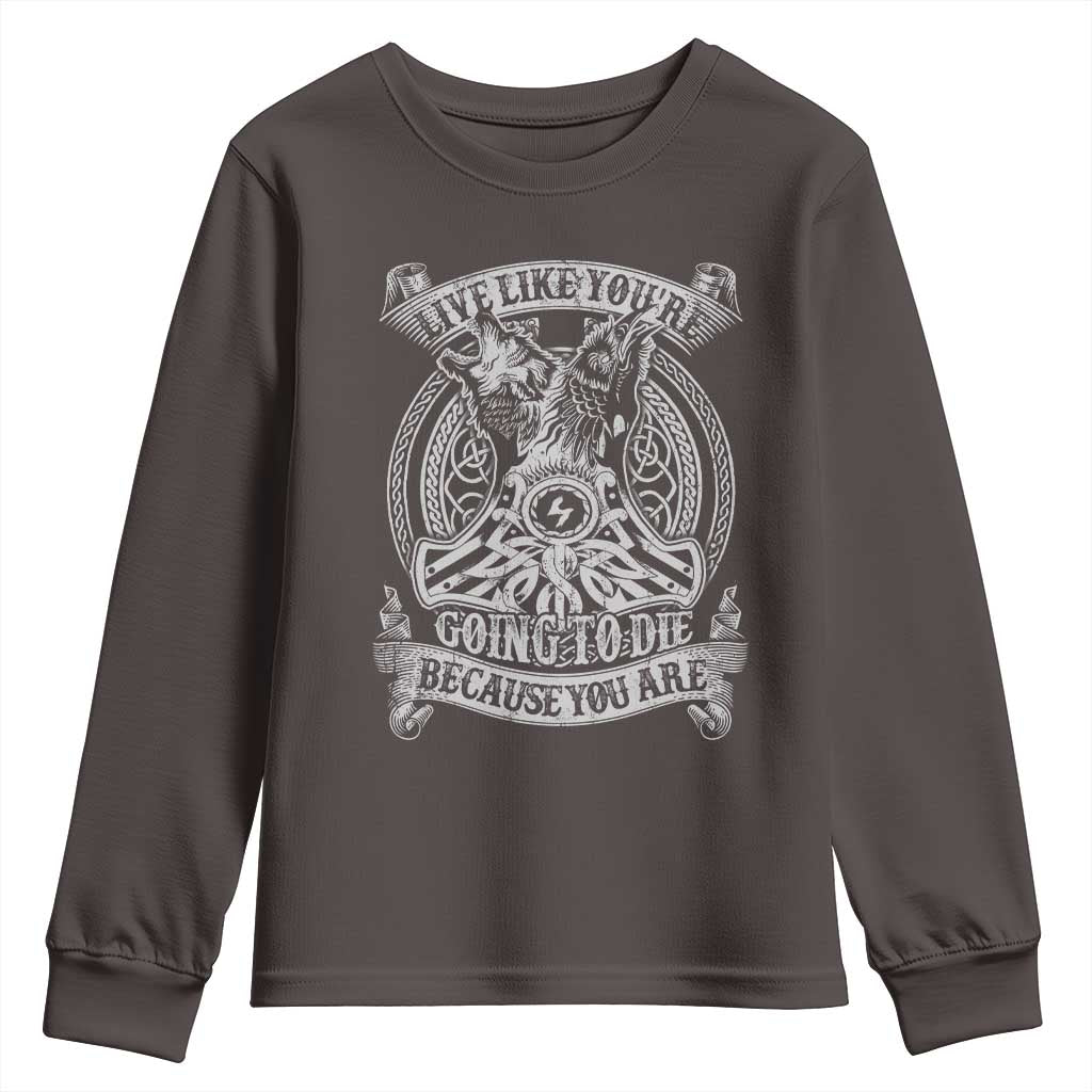 Viking Youth Sweatshirt Live Like You're Going To Die Because You Are TS09 Dark Chocolate Print Your Wear