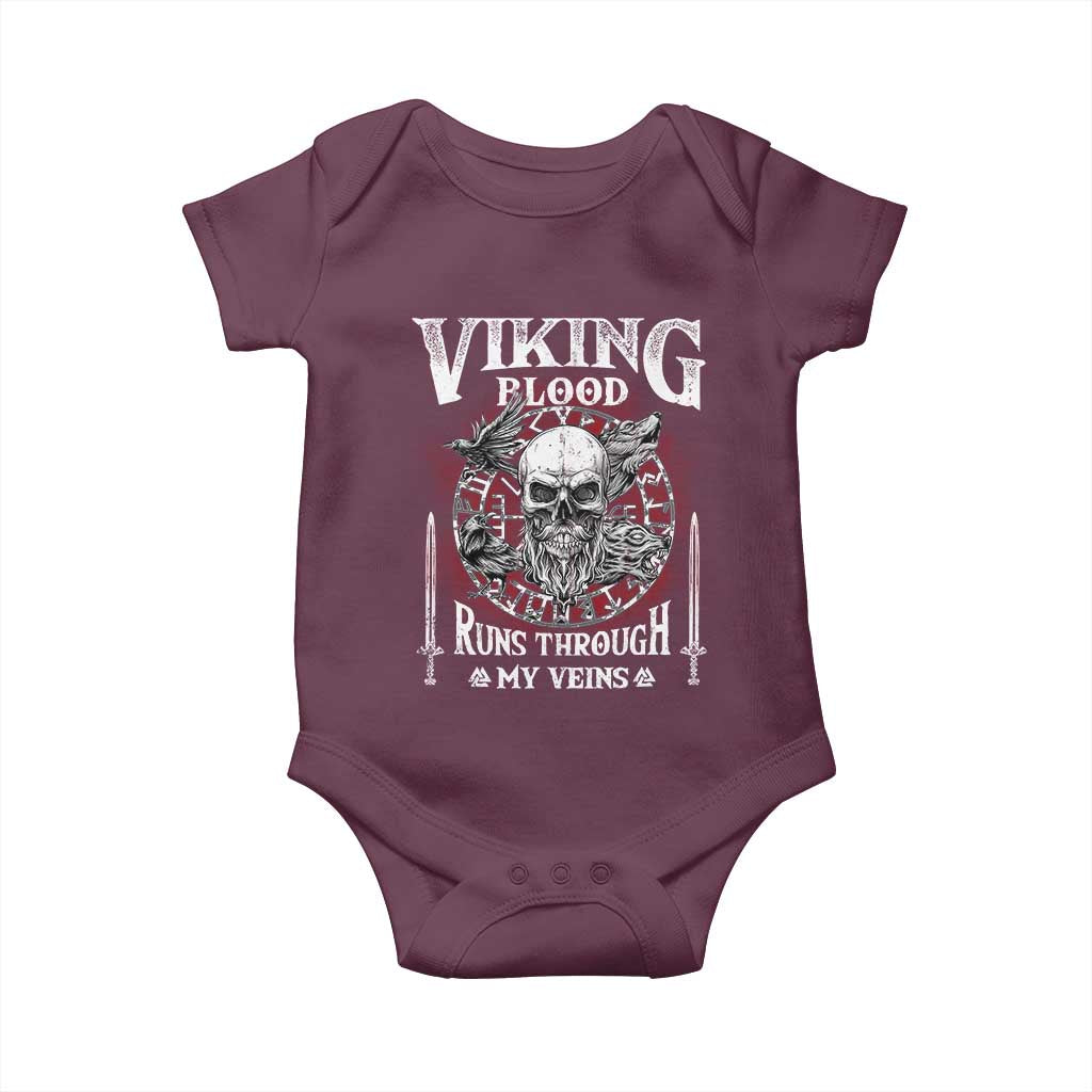 Viking Blood Runs Through My Veins Baby Onesie TS09 Maroon Print Your Wear