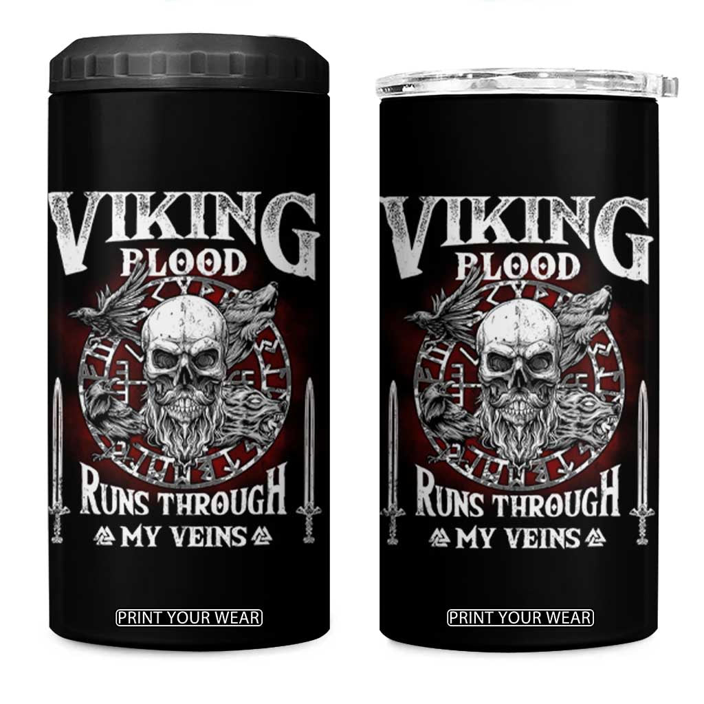 Viking Blood Runs Through My Veins 4 in 1 Can Cooler Tumbler TS09 One Size: 16 oz Black Print Your Wear