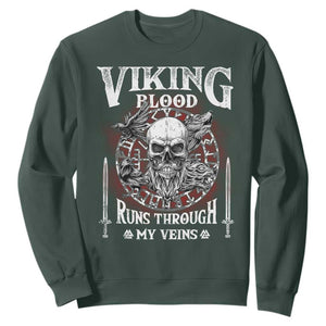 Viking Blood Runs Through My Veins Sweatshirt TS09 Dark Forest Green Print Your Wear