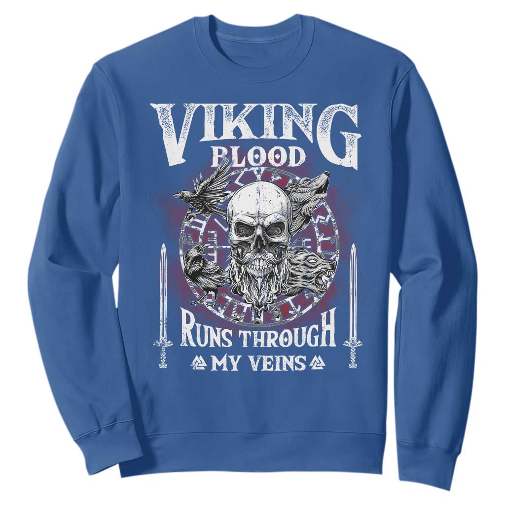 Viking Blood Runs Through My Veins Sweatshirt TS09 Royal Blue Print Your Wear