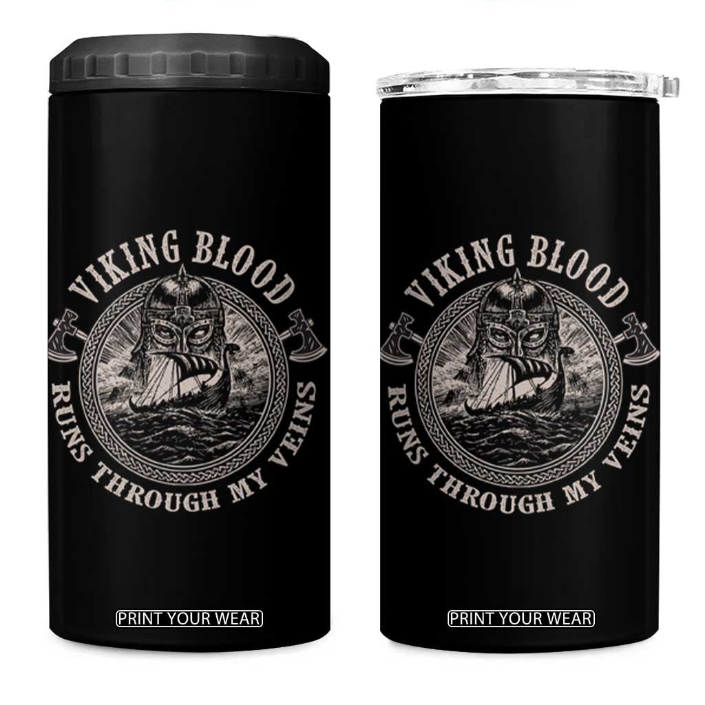 Viking Blood 4 in 1 Can Cooler Tumbler Runs Through My Veins TS09 One Size: 16 oz Black Print Your Wear