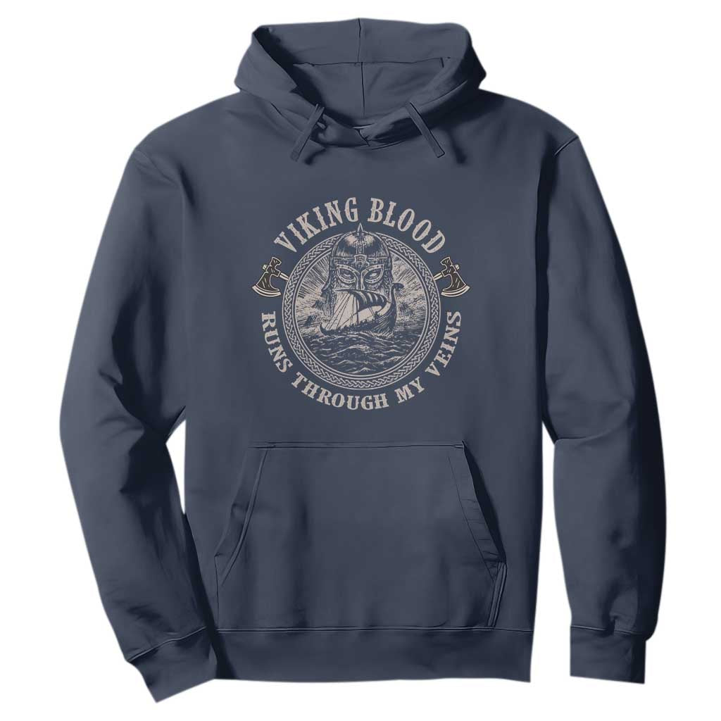 Viking Blood Hoodie Runs Through My Veins TS09 Navy Print Your Wear
