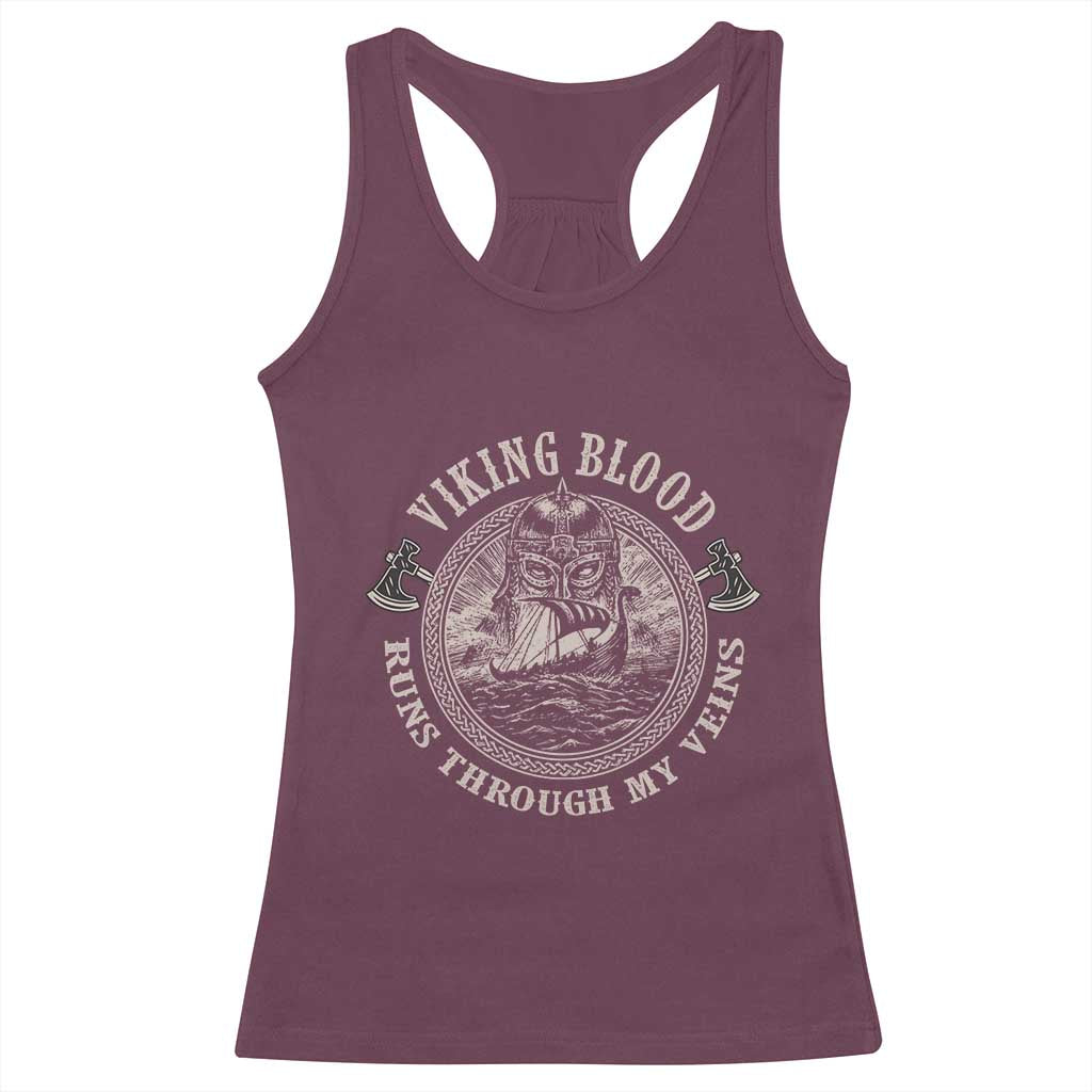 Viking Blood Racerback Tank Top Runs Through My Veins TS09 Maroon Print Your Wear