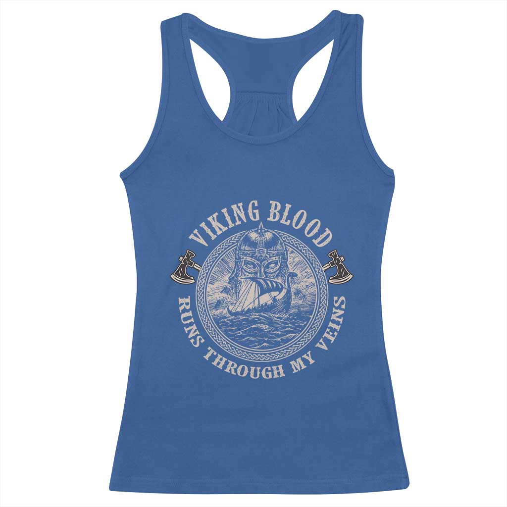 Viking Blood Racerback Tank Top Runs Through My Veins TS09 Royal Blue Print Your Wear