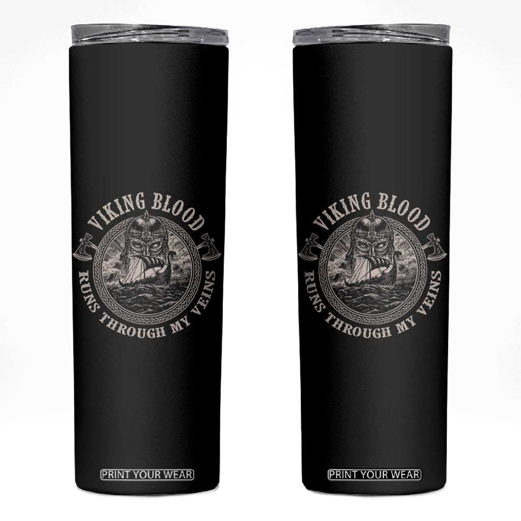 Viking Blood Skinny Tumbler Runs Through My Veins TS09 Black Print Your Wear