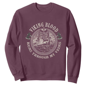 Viking Blood Sweatshirt Runs Through My Veins TS09 Maroon Print Your Wear