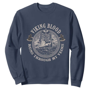 Viking Blood Sweatshirt Runs Through My Veins TS09 Navy Print Your Wear