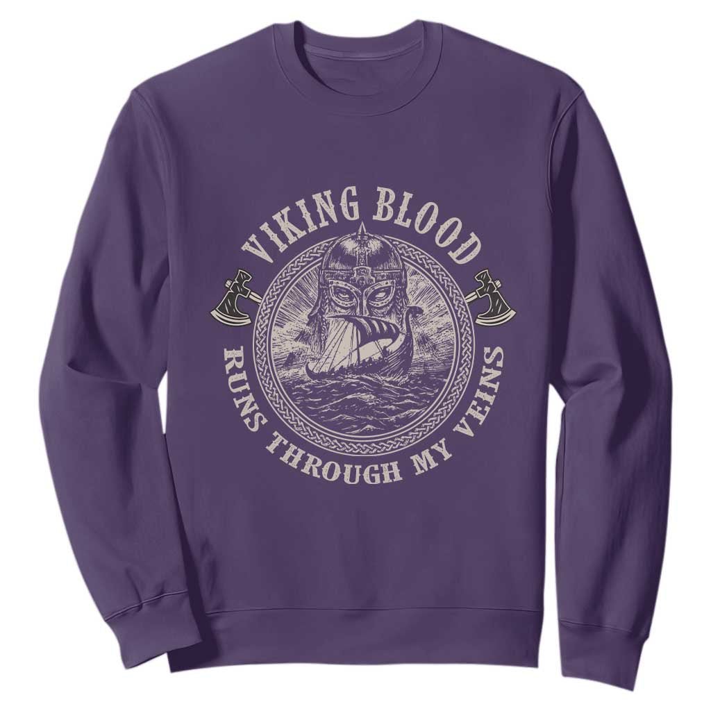 Viking Blood Sweatshirt Runs Through My Veins TS09 Purple Print Your Wear